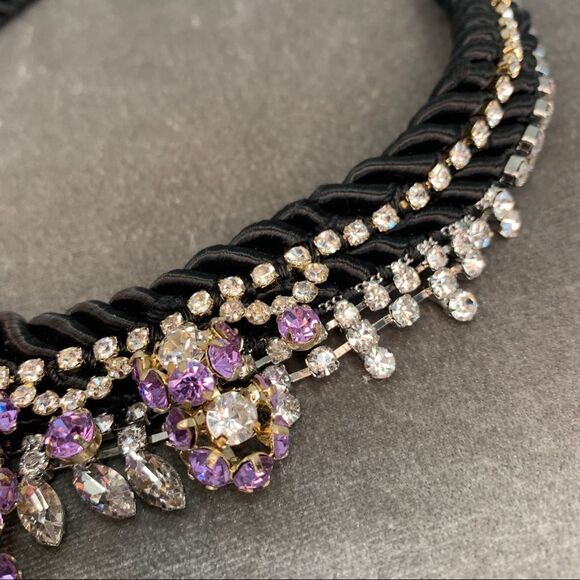 Banana Republic black Satin Rope & purple Crystal Rhinestone Necklace - Picture 6 of 9